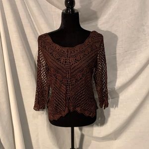 NWT brown silky, lacey sweater